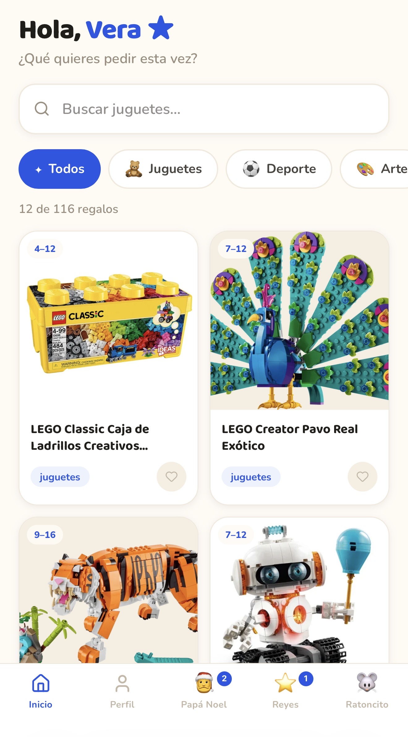 Pantalla de descubrimiento de regalos en Wrapit.app