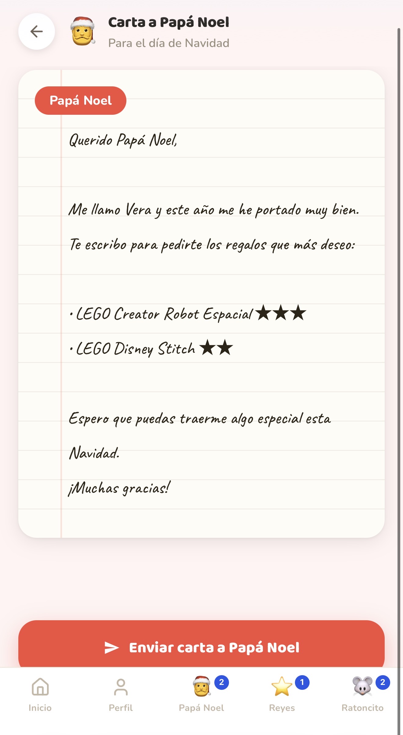 Carta mágica lista para enviar a Papá Noel